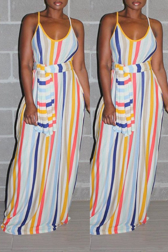 striped maxi dress with pockets