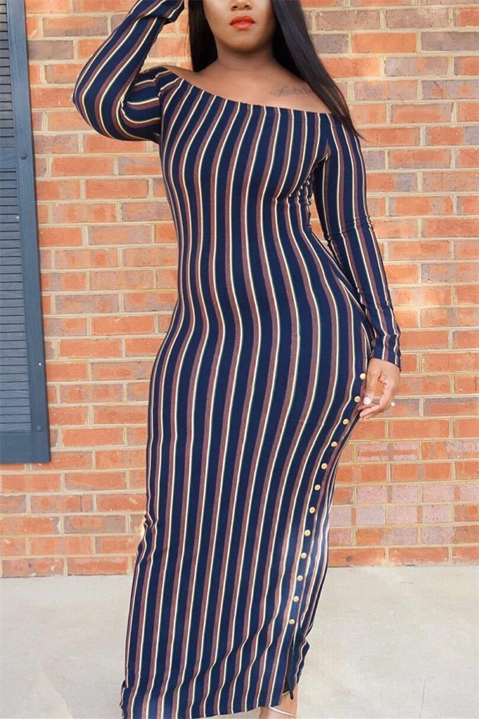 striped maxi dress long sleeve