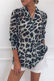 Plus Size Leopard Print V-Neck Button Blouse