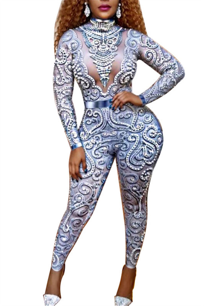 long sleeve printed jumpsuit