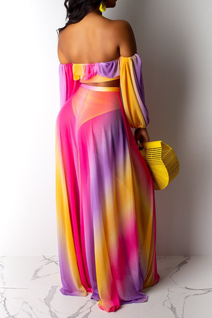 rainbow chiffon maxi dress