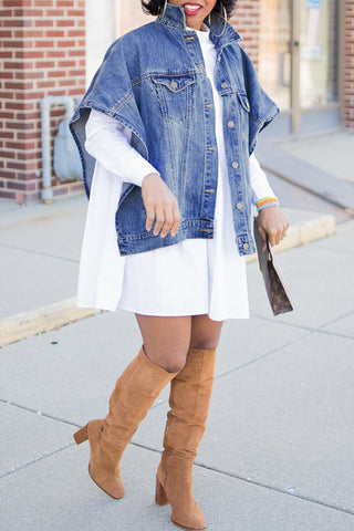 

Plus Size Denim Batwing Sleeve Jacket