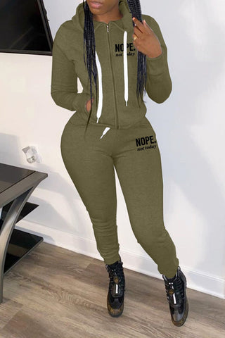 

Hooded Collar Letter Print Pocket Two Piece Sets