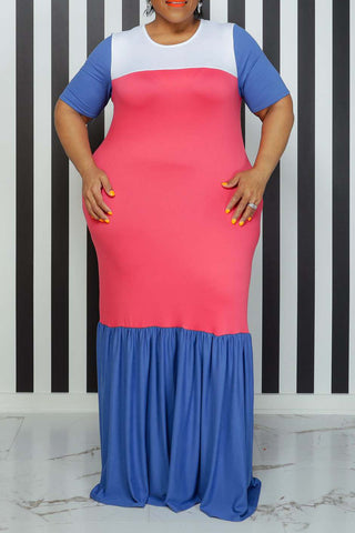 

Plus Size Color Block Ruched Maxi Dress