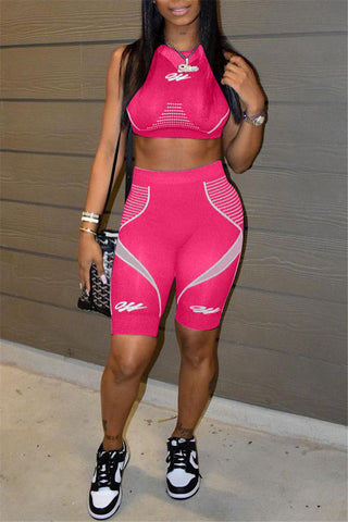

Sleeveless Printed Casual Two Piece Outfits
