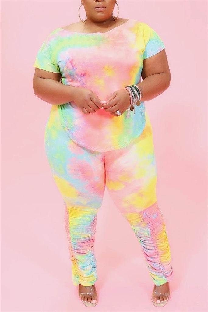 plus size tie dye two piece set