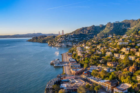 Beautiful image of Sausalito Hills, the San Francisco Bay and Golden Gate Bridge