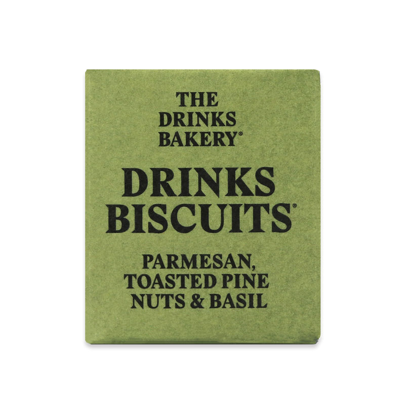 THE DRINKS BAKERY BISCUITS - Parmesan Toasted Pine Nuts & Basil Biscuits - 3x8 SRP 20g packs - Snack Revolution