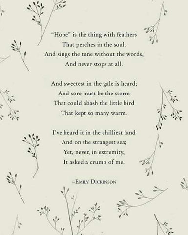 Poem by Emily Dickinson set against a dainty floral pattern