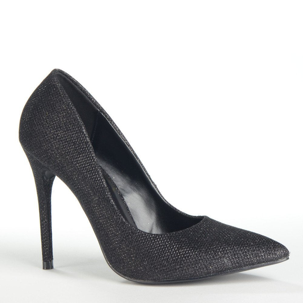 Black Glitter Pointed Court Heel – Linzi