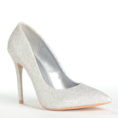 silver glitter court heels