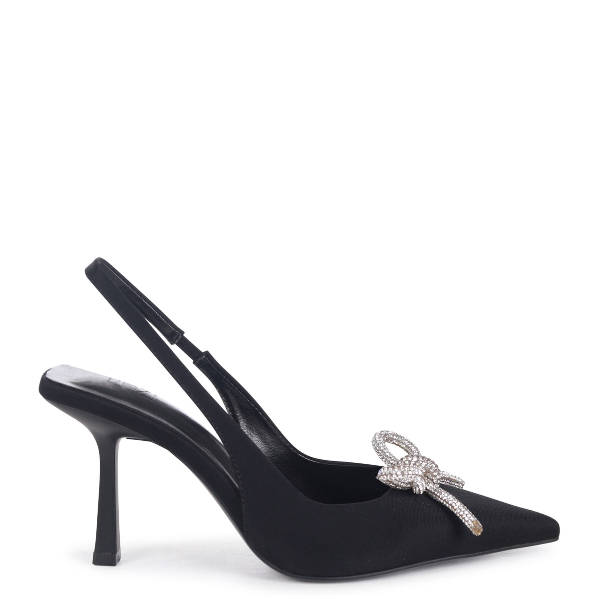 Black Lycra Sling Back Court Heel With Diamante Bow Detail - Linzi