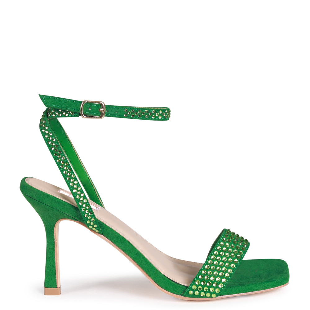 Green Faux Suede & Hot Fix Barely There Heel - Linzi