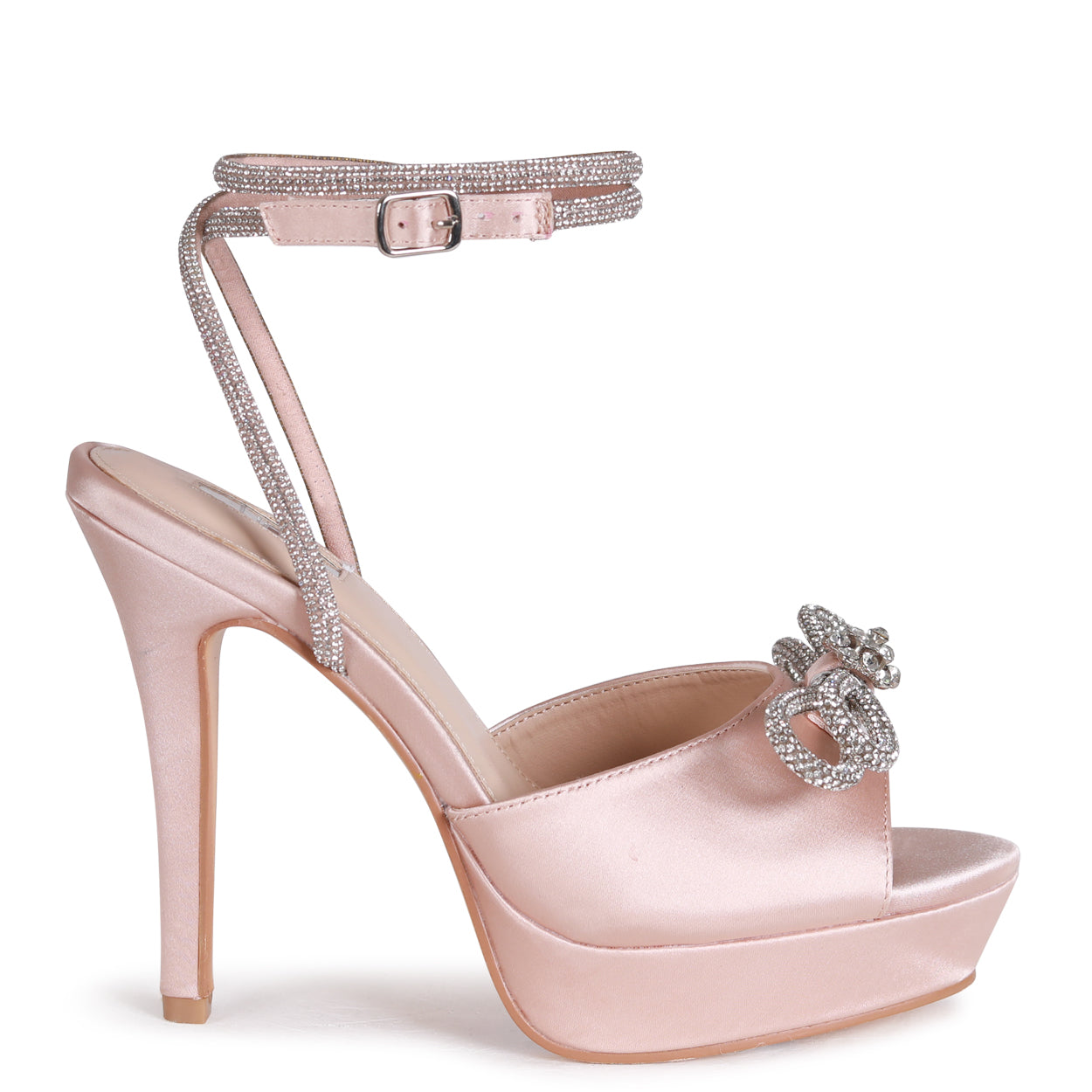 Champagne Satin Platform Heels With Diamante Bow Detail – Linzi