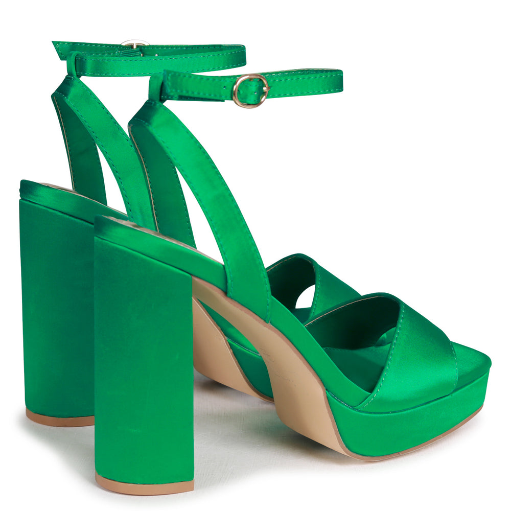 Emerald Green Satin Platform Heels - Linzi