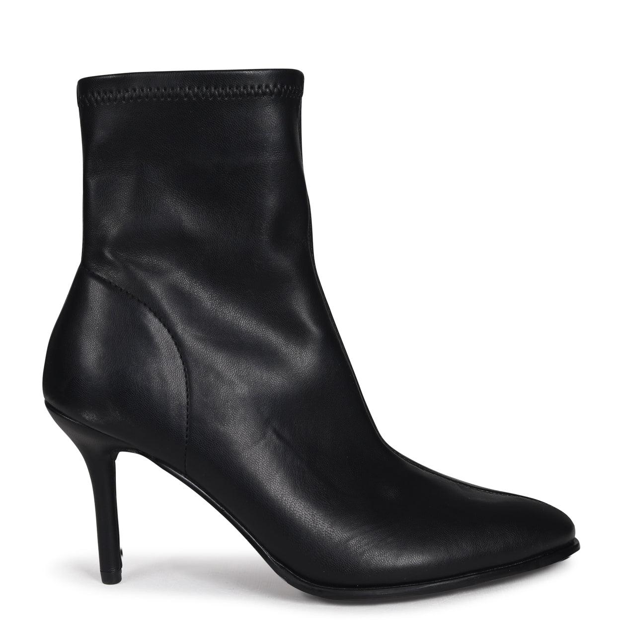 Black Faux Leather Sock Boot With Stiletto Heel – Linzi