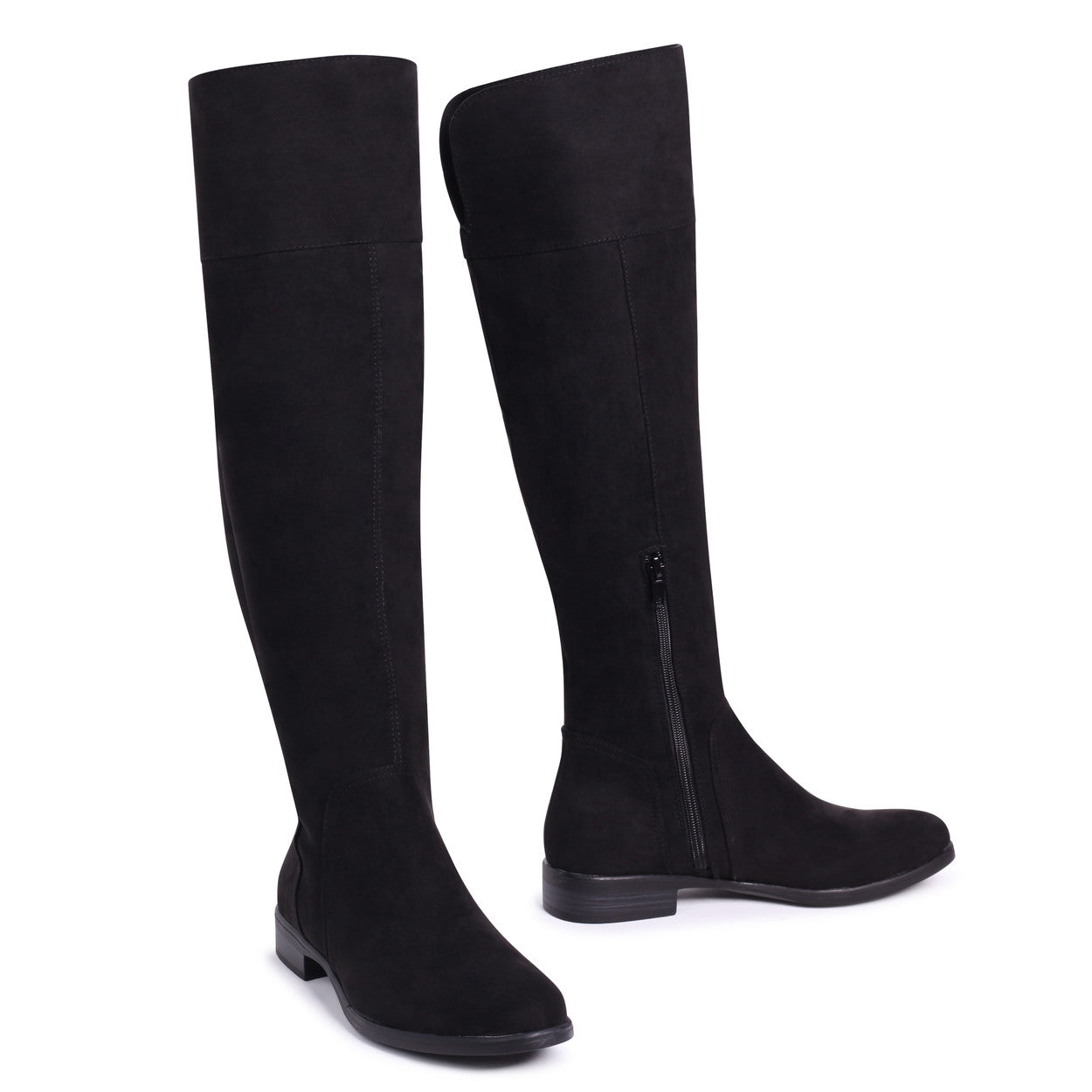 black suede knee boots flat