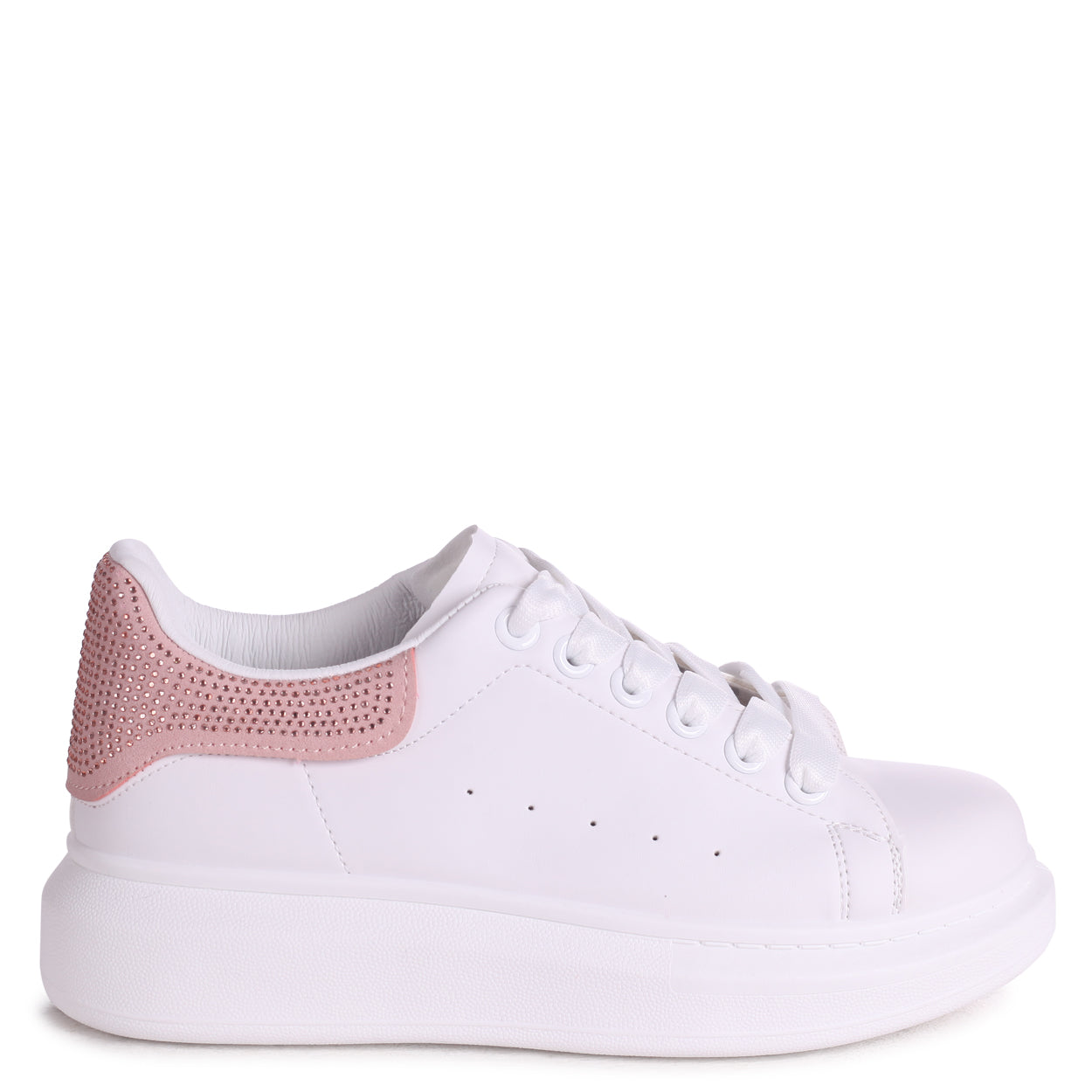 white trainers with pink back