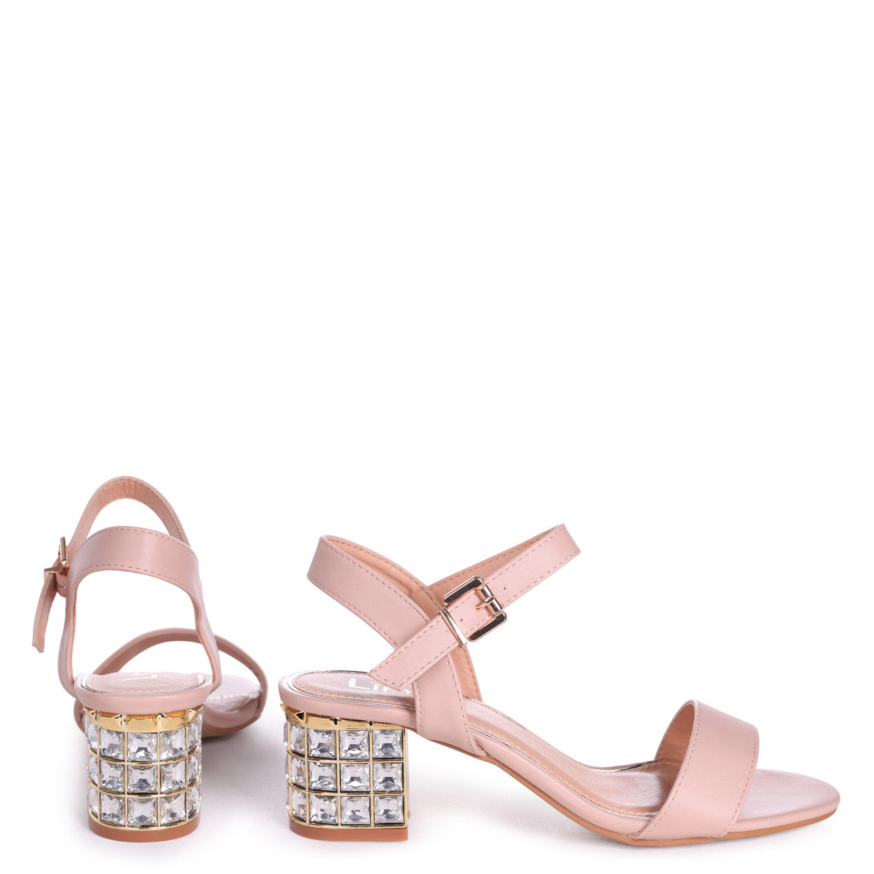 Nude Nappa Mid Heel with Diamante Block 