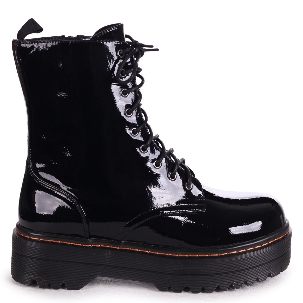 Black Patent Military Style Lace Up 