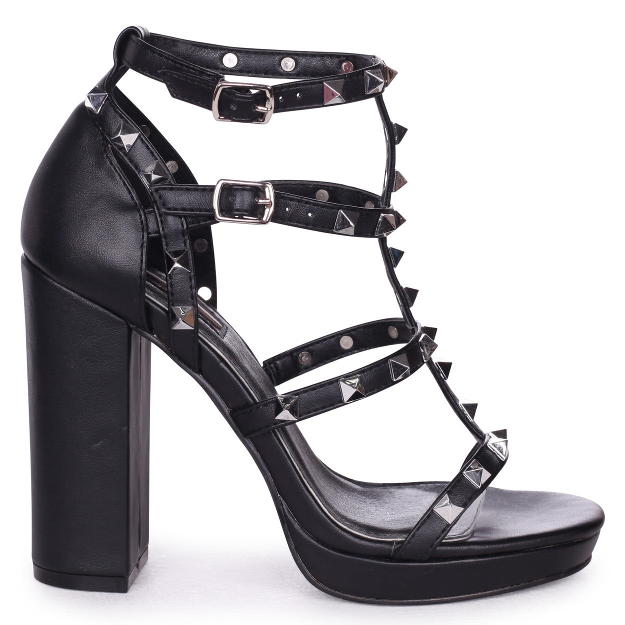 black gladiator block heels