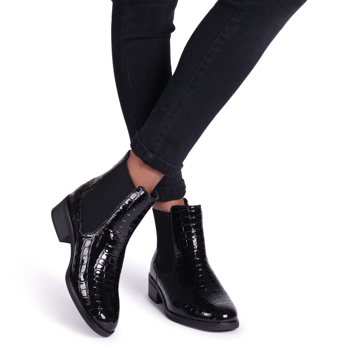 black faux croc chelsea boots