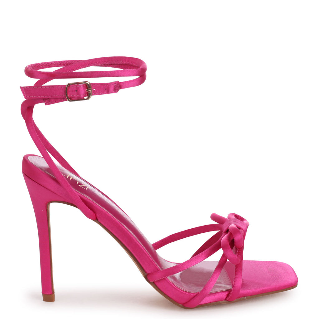 Pink Satin Stiletto Heeled Sandal With Bow Front Strap Detail – Linzi