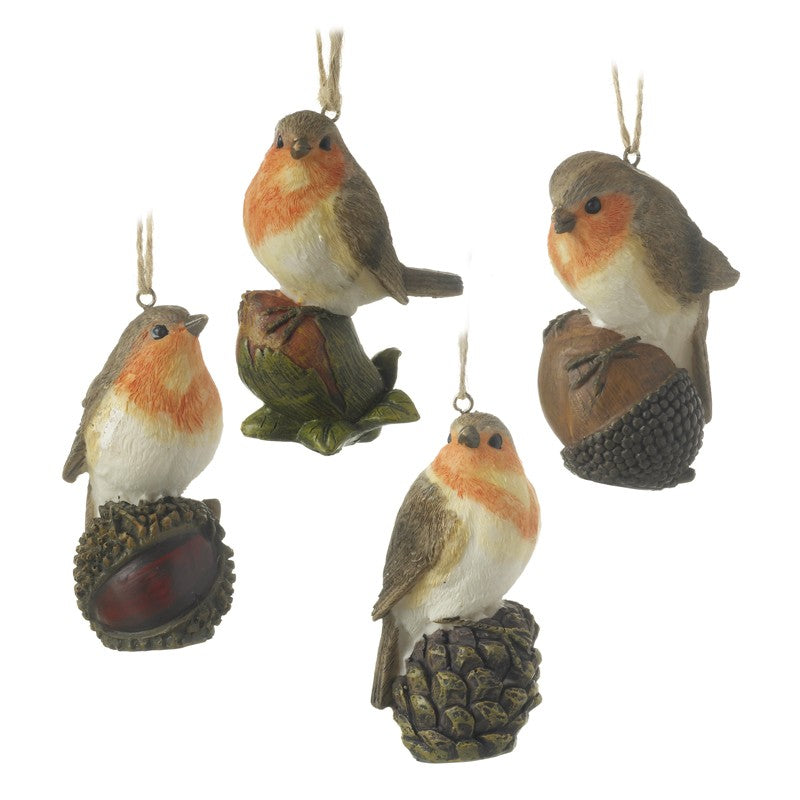 Set of 4 Traditional Robin Christmas Decorations (9cm