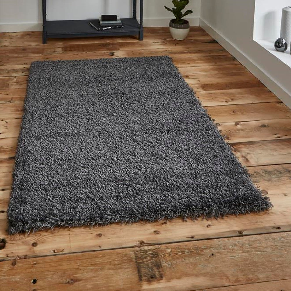 Think Vista 2236 Dark Grey Shaggy Rug 80cm X 150cm Premium Rugs