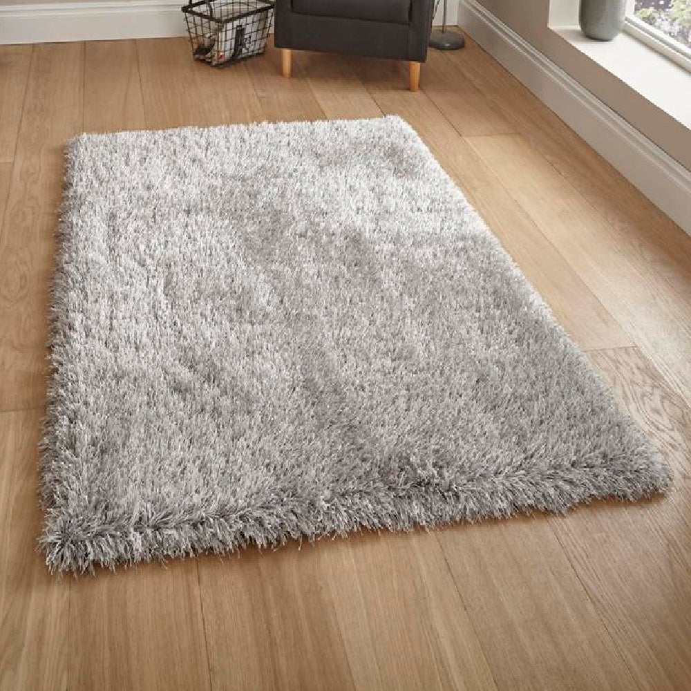 Think Monte Carlo Silver Shaggy Rug 100cm X 150cm Premium Rugs