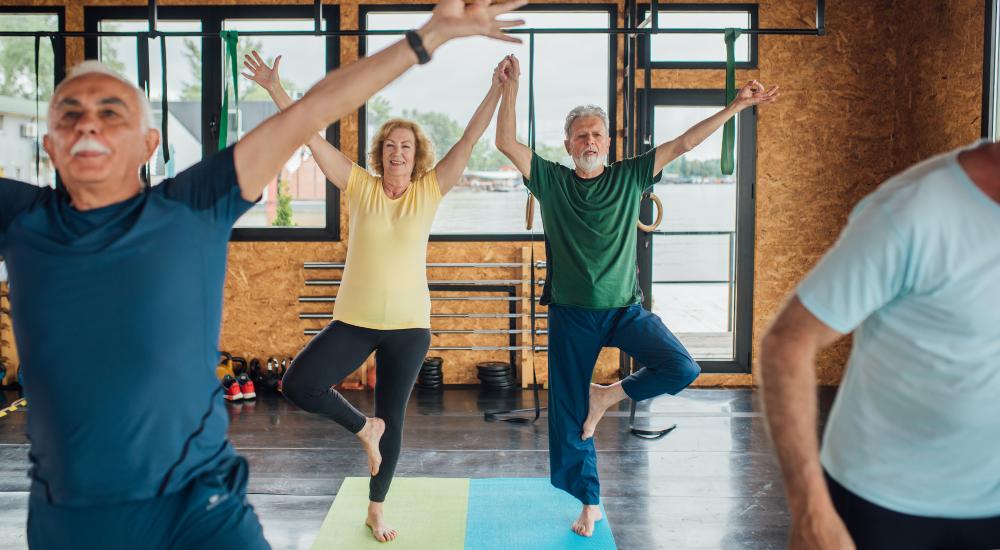 Seniors taking balance group class