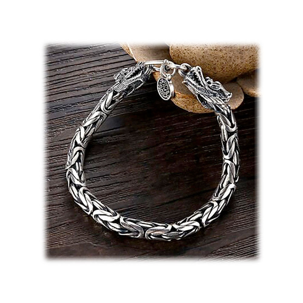 Dragon,'Men's Sterling Silver Chain Bracelet