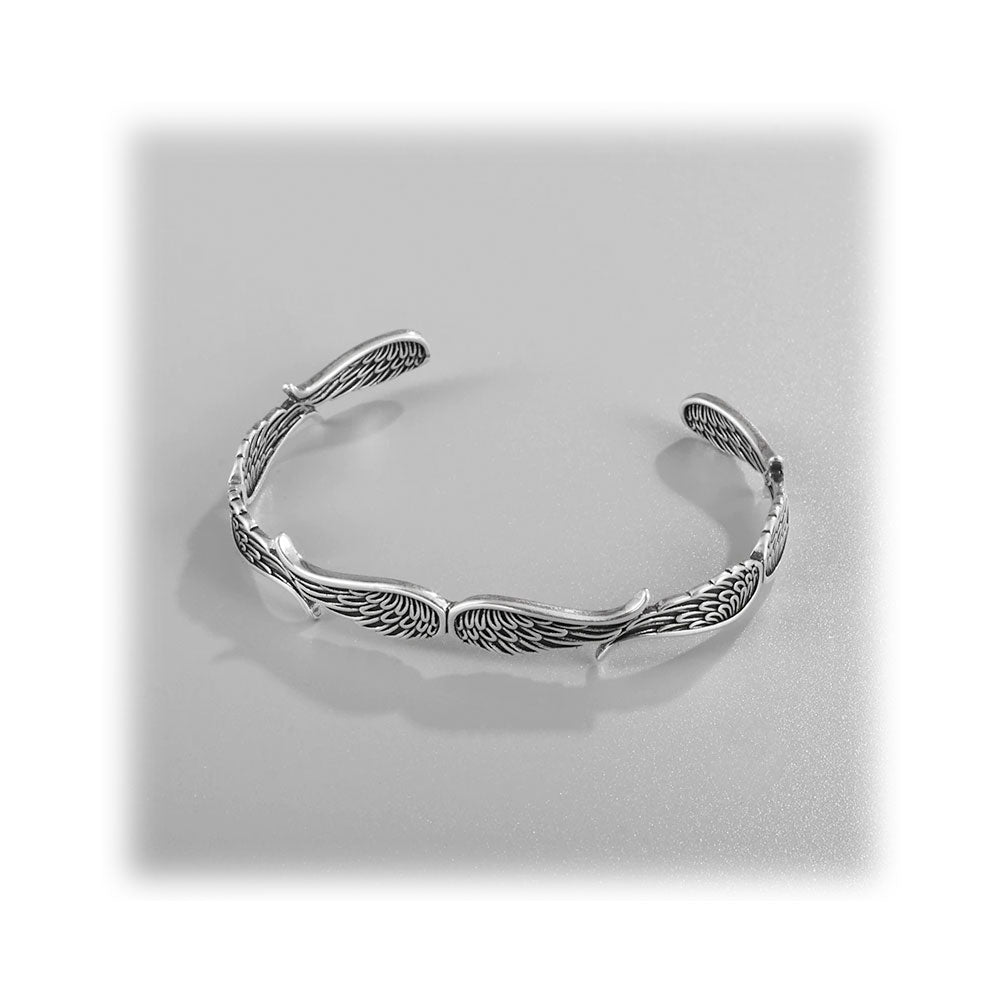 Feather Wings Silver Bangle Bracelet - Rockstar Leatherworks™