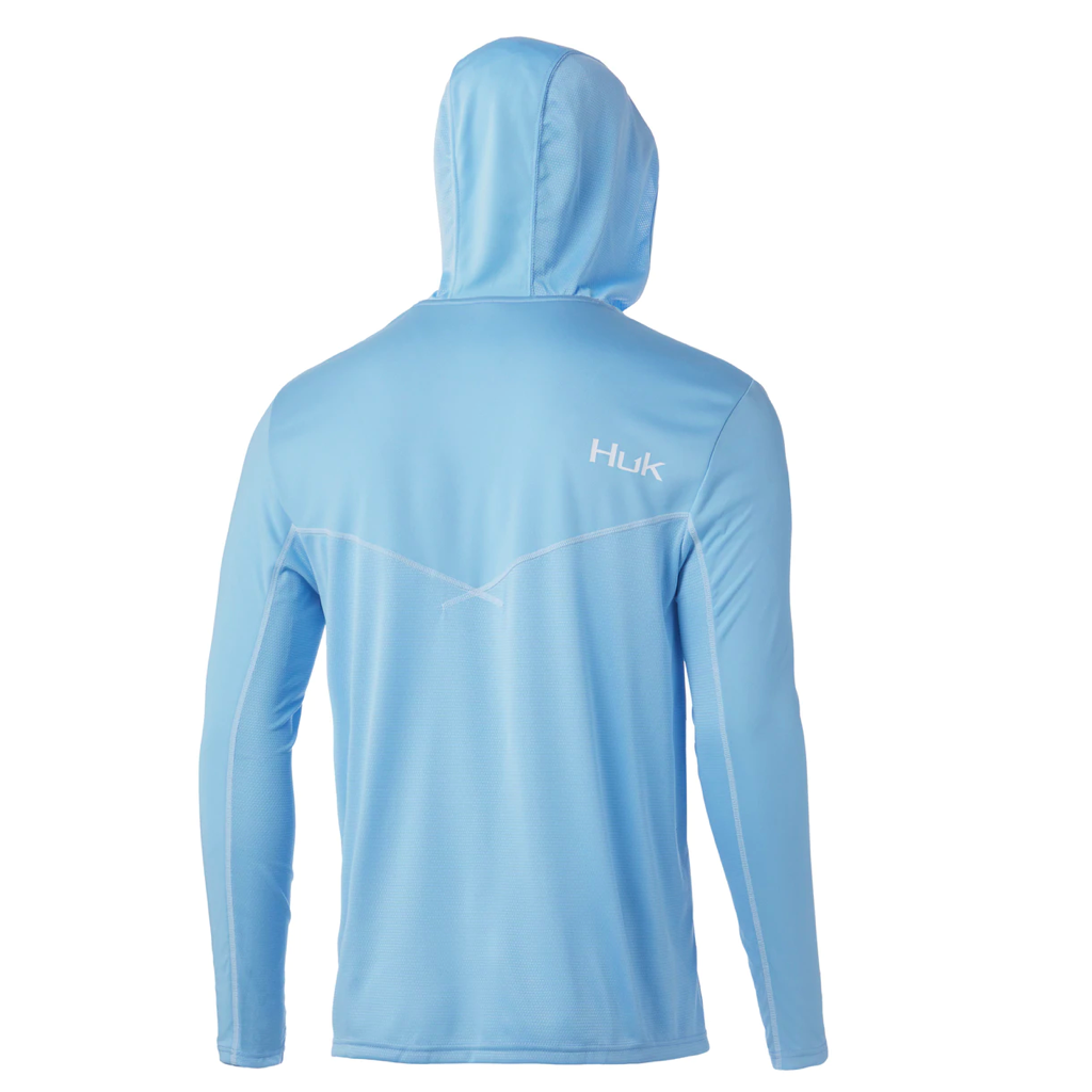 JohnnyJigs L/S UV Hooded Fishing Shirt, Blue w/ Black Logo / Large