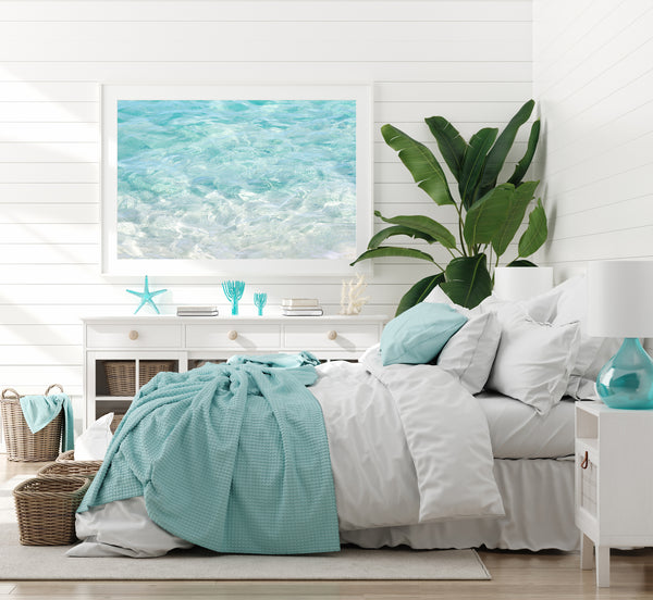 Turquoise Water - Fine art print by Cattie Coyle Photography in beach house bedroom