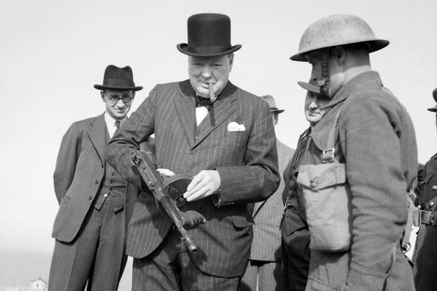 Winston Churchill inspecting a Tommy gun