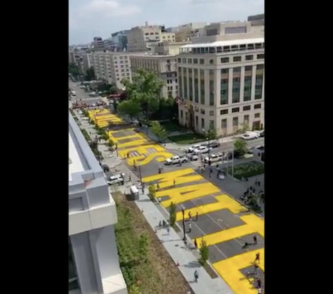 Black Lives Matter view of street mural in Washington D.C.