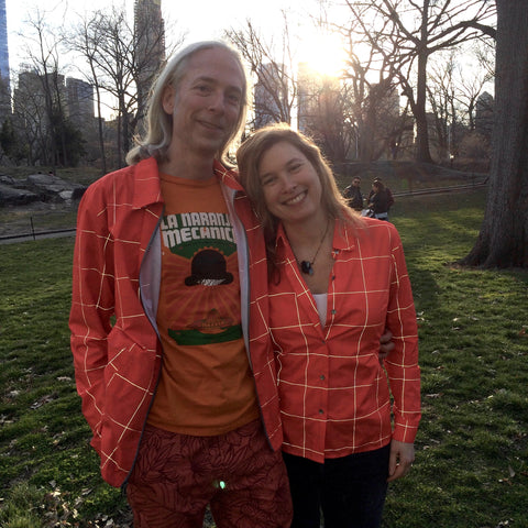 Liz Canner and Alex Barnet in the blazing blouse and reflective jacket reflecting 