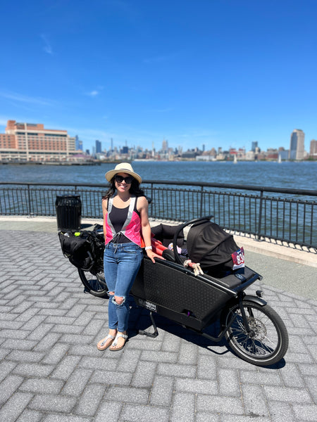 @cargobikemomma urban arrow cargo bike hi vis reflective Vespert Vest by Vespertine NYC