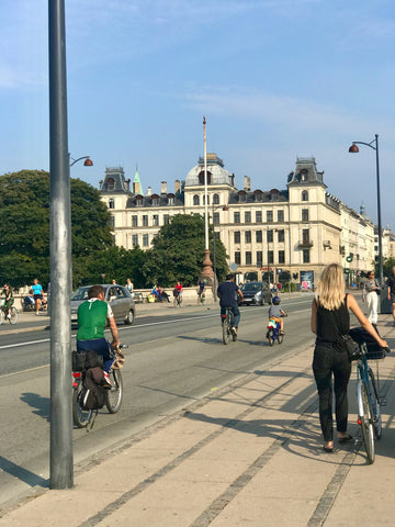 pedestrians and cyclists crossing Dronning Louises Bro Queen Louise’s Bridge, the most heavily traveled cycling bridge in Copenhagen, some 40,000 cyclists cross it every day