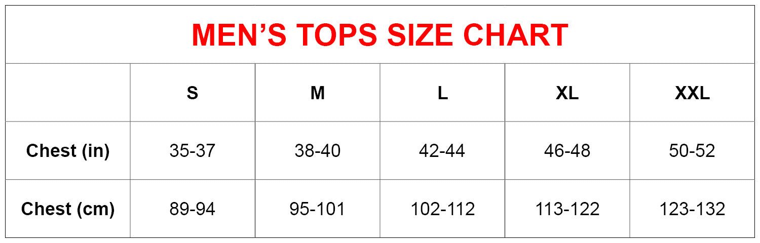 Hot Chillys Mens Tops Size Chart