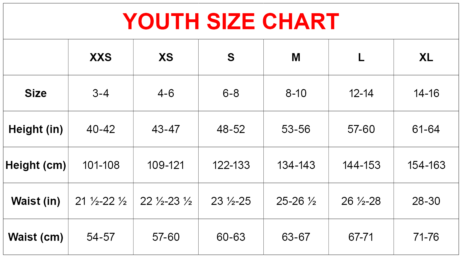 Hot Chillys Youth Size Chart