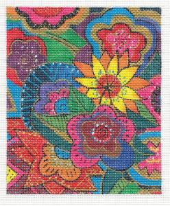 Hummingbird & Flower handpaintd 18 mesh Needlepoint Canvas by Laurel Burch  Danji