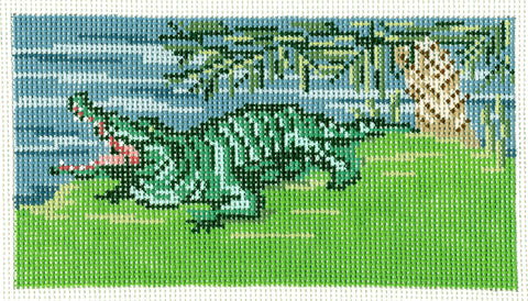 Canvas ~ Alligator Under a Palm Tree handpainted Needlepoint Canvas by Needle Crossings