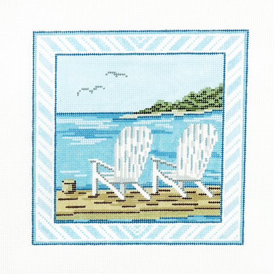 Seaside Canvas ~ White Sand Dollar on Blue 18 Mesh handpainted 4 Sq.  Needlepoint Canvas by Needle Crossings