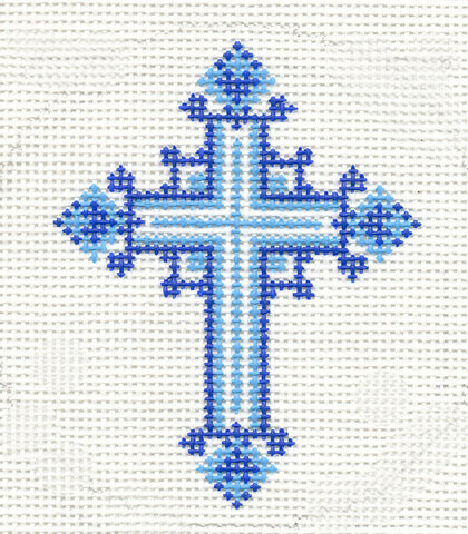 Cross ~ Elegant BLUE CROSS handpainted Needlepoint Canvas 3