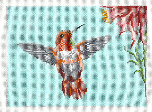 Bird Canvas ~ Elegant Ruby Throated Hummingbird Bird handpainted 18 mesh  Needlepoint Canvas by Needle Crossings