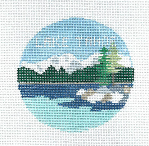 Travel Round ~ LAKE TAHOE on the Nevada & California Lines handpainted Needlepoint Canvas by Kathy Schenkel