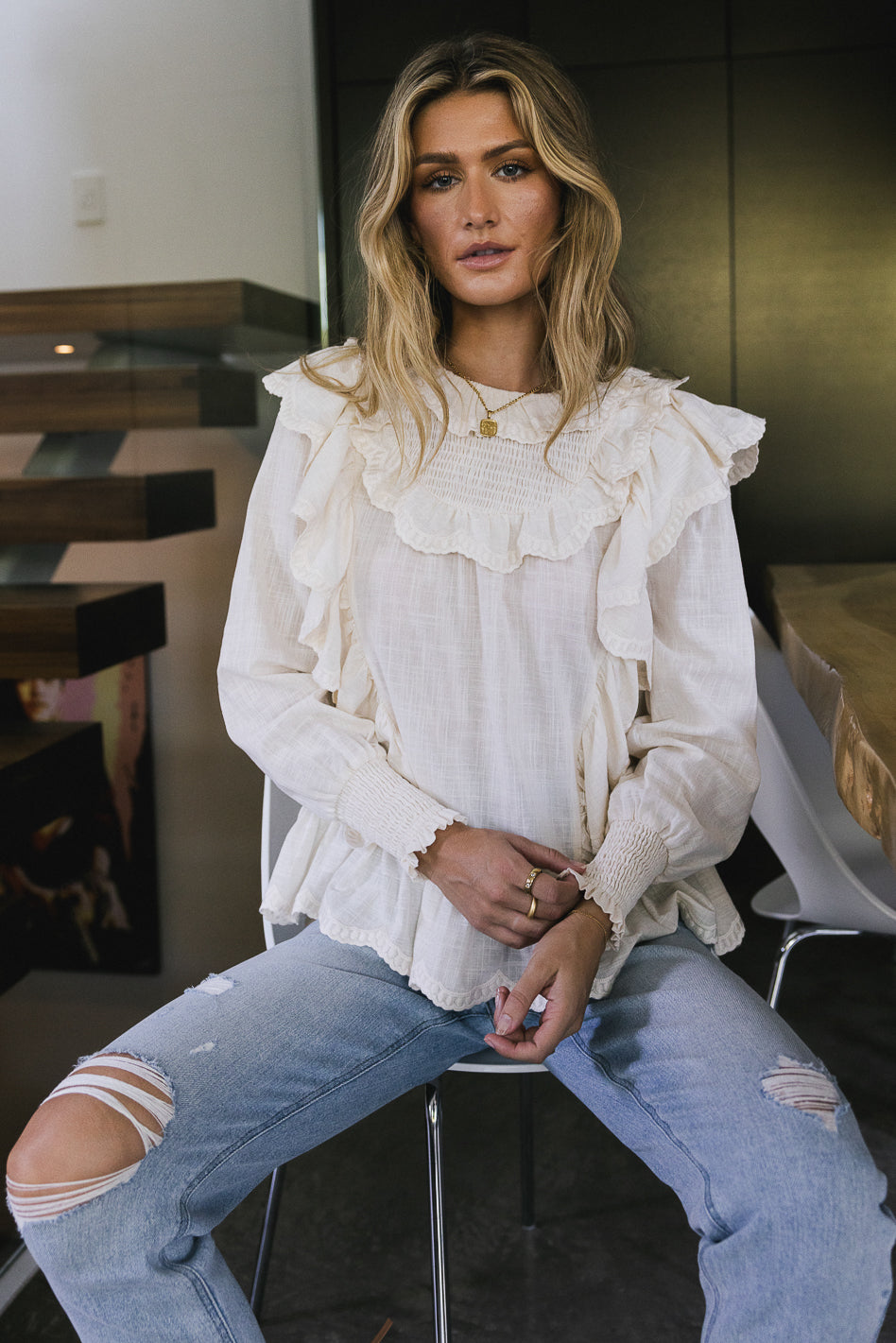 Image of Edith Ruffle Blouse in Cream - FINAL SALE