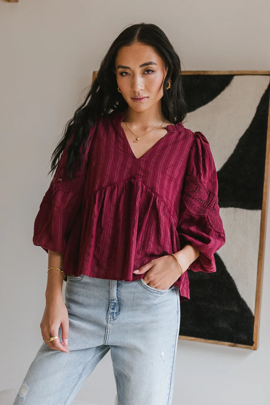 Image of Ellison Blouse in Burgundy - FINAL SALE